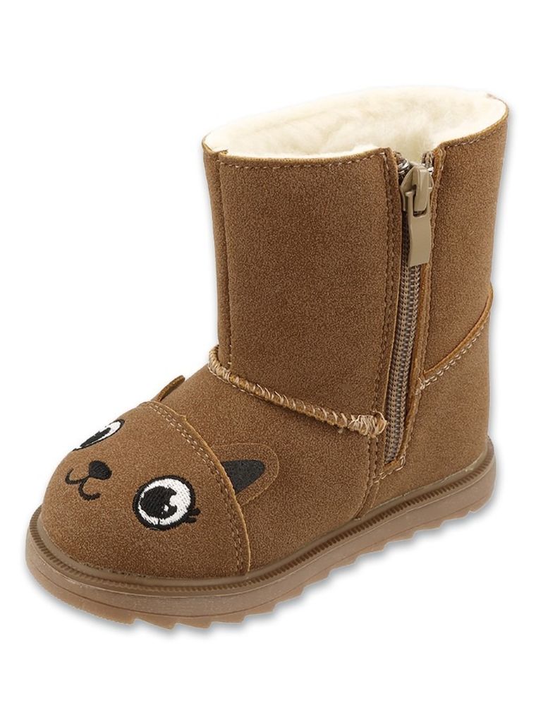 Buty zimowe dziewczęce ze skórą naturalną, ocieplane, brązowe, Befado