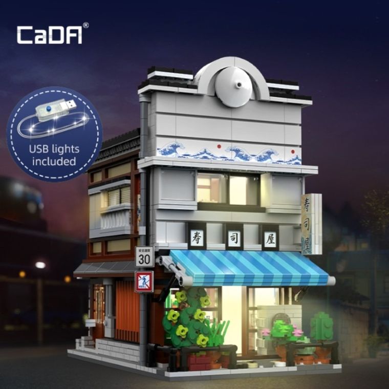 Cada, Sklep z Sushi, budynek w japońskim stylu, LED, klocki konstrukcyjne, 1665 elementów