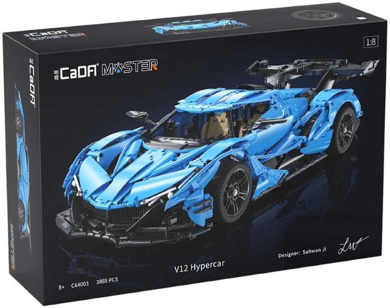 Cada, V12 Hypercar, pojazd wyścigowy, niebieski, 1:8, 60 cm, 3865 elementów