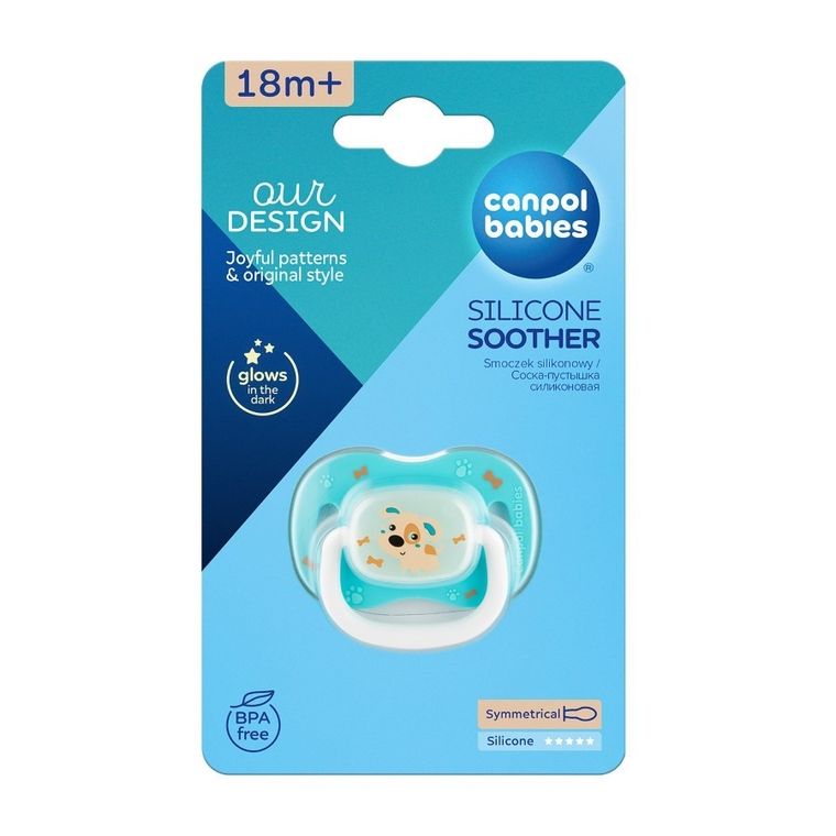 Canpol babies, Bunny&Company, smoczek uspokajający, silikonowe, symetryczny, 18m+, niebieski