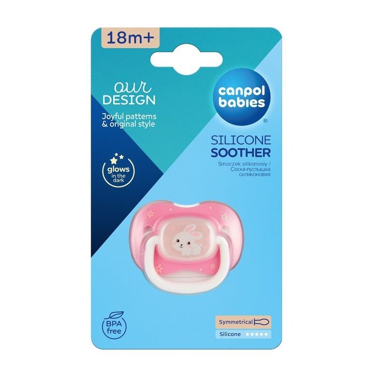 Canpol babies, Bunny&Company, smoczek uspokajający, silikonowe, symetryczny, 18m+, różowy