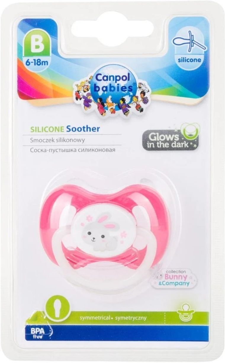 Canpol babies, Bunny&Company, smoczek uspokajający, silikonowe, symetryczny, 6-18m, różowy