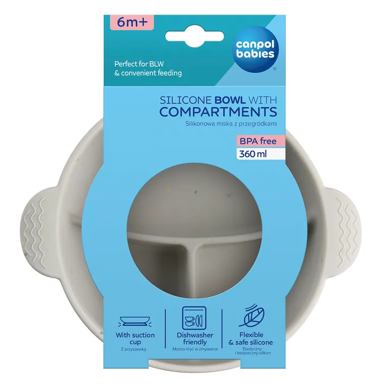 Canpol babies, Dots, silikonowa miska z 3 przegródkami i przyssawką, green, 360ml