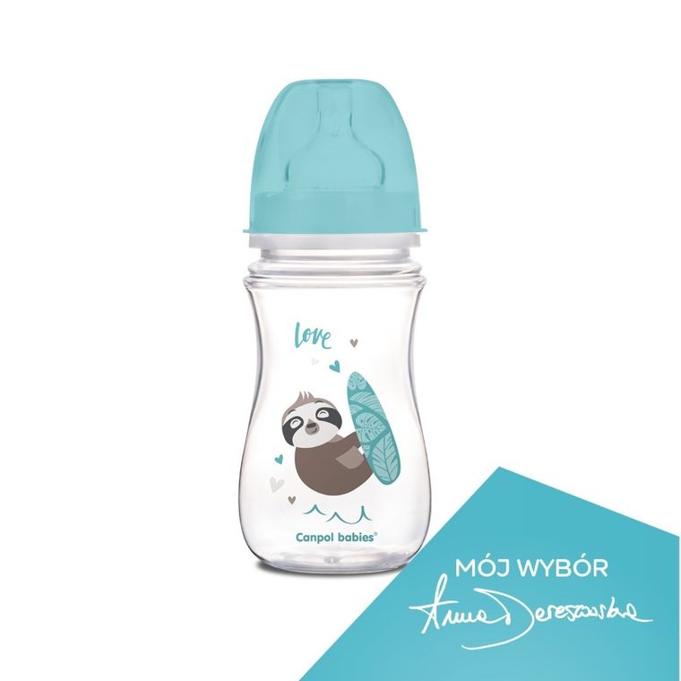 Canpol babies, EasyStart, Exotic Animals, butelka antykolkowa, niebieska, 3m+, 240 ml