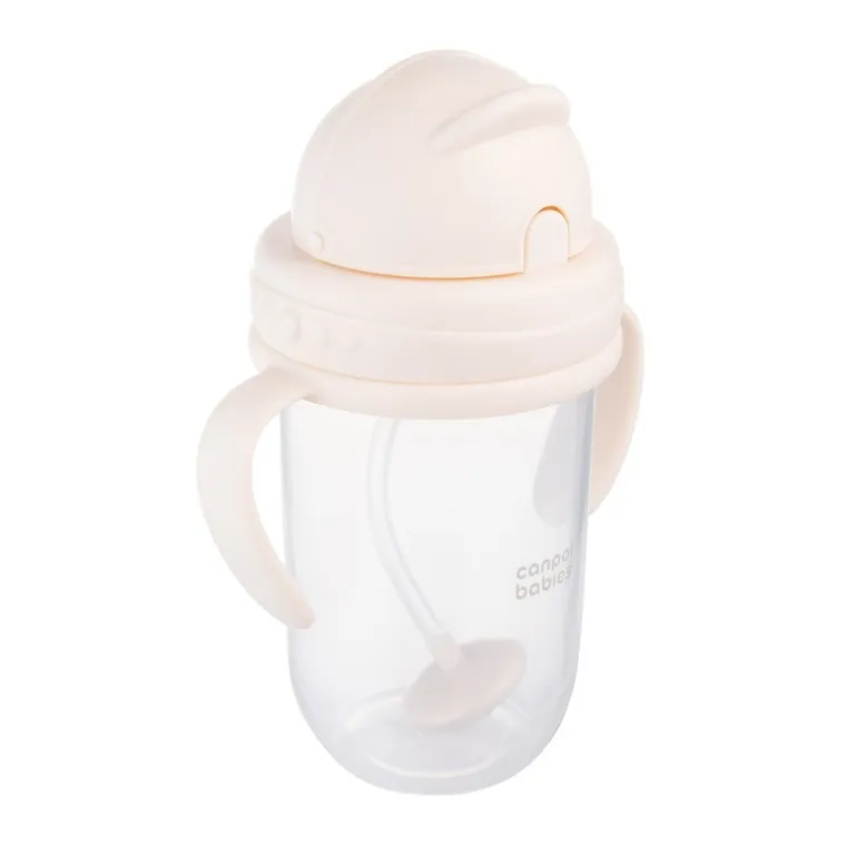 Canpol babies, kubek niekapek, z rurką i odważnikiem, kremowy, 270 ml
