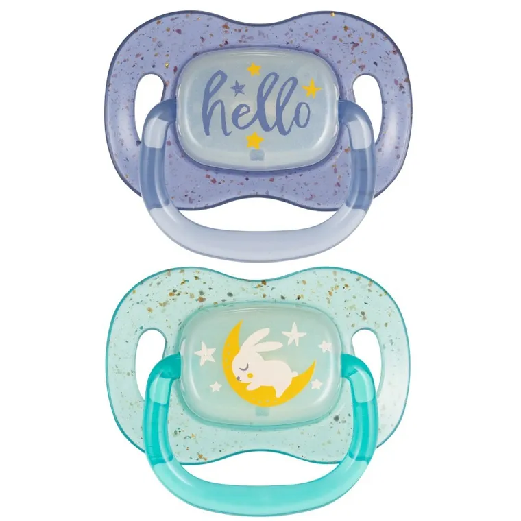 Canpol babies, NightGlow, smoczek uspokajający silikonowy, symetryczny, niebieski, 6-18 m, 2szt.