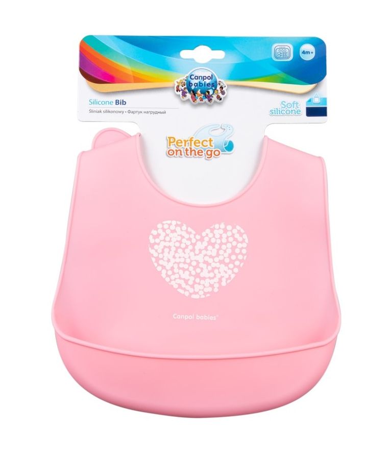 Canpol babies, Pastelove, śliniak silikonowy z kieszenią, różowy