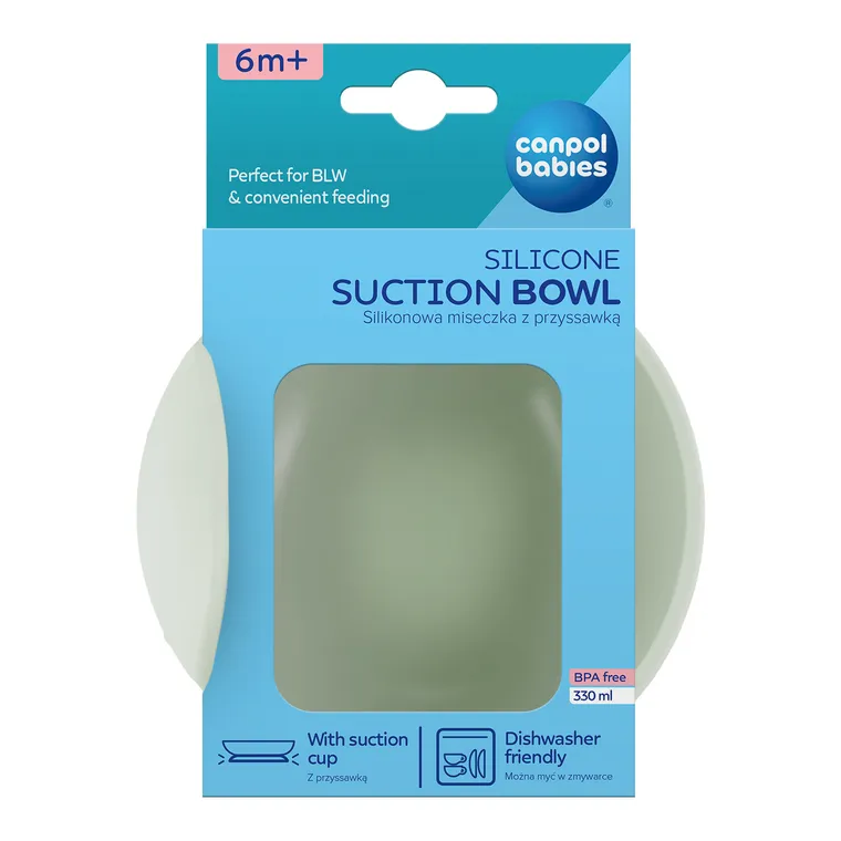 Canpol babies, silikonowa miseczka z przyssawką, green, 330 ml