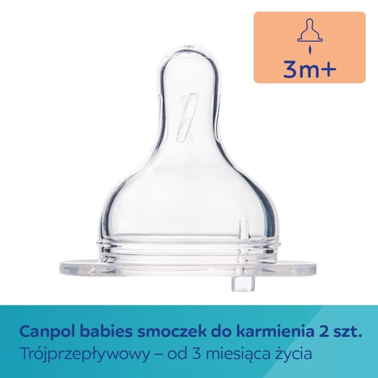 Canpol babies, silikonowe smoczki do butelki szerokootworowej EasyStart, 3-przepływowy, 3m+, 2 szt.