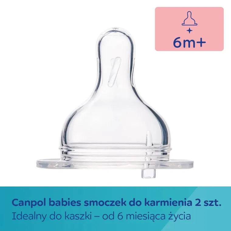 Canpol babies, silikonowe smoczki do butelki szerokootworowej EasyStart, kaszka, 6m+, 2 szt.