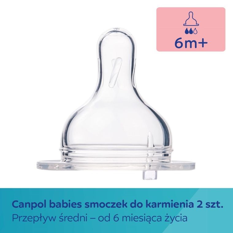 Canpol babies, silikonowe smoczki do butelki szerokootworowej EasyStart, średni, 6m+, 2 szt.