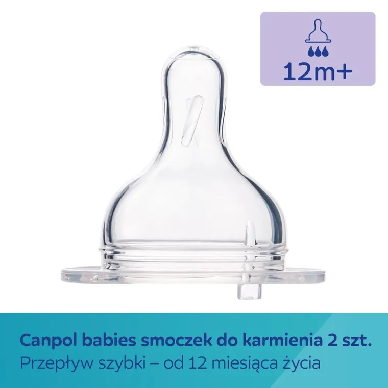 Canpol babies, silikonowe smoczki do butelki szerokootworowej EasyStart, szybki, 12m+, 2 szt.