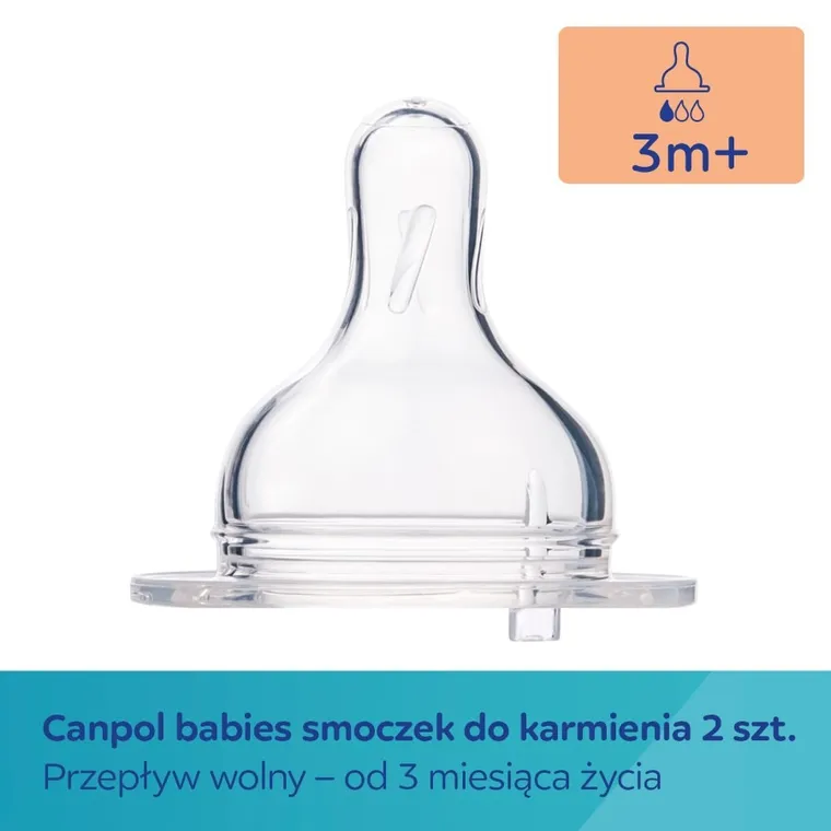 Canpol babies, silikonowe smoczki do butelki szerokootworowej EasyStart, wolny, 3m+, 2 szt.