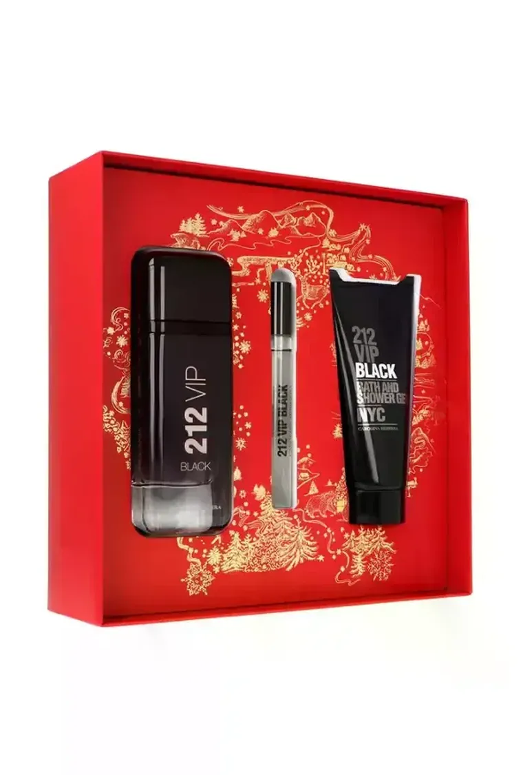 Carolina Herrera, 212 VIP Black, zestaw: woda perfumowana, 100 ml + żel pod prysznic, 100 ml + woda perfumowana, 10 ml