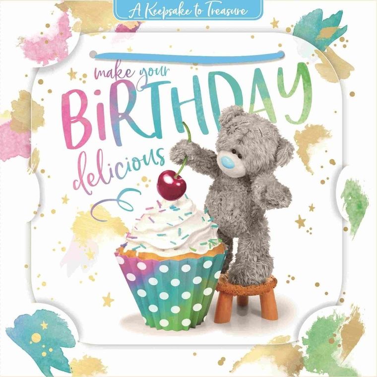 Carte Blanche, karnet holograficzny 3D, miś z wisienką na babeczce