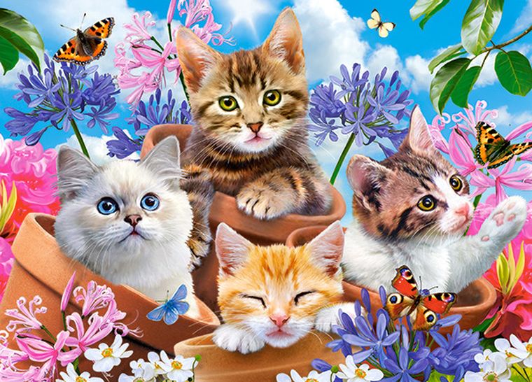 Castor, Kittens With Flowers, puzzle, 120 elementów
