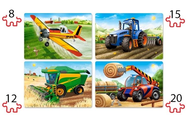 Castorland, Agricultural Machines, puzzle 4-1, 8-12-15-20 elementów, 55 elementów