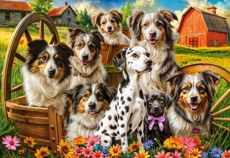 Castorland, Happy Dogs In The Countryside, puzzle, 1000 elementów