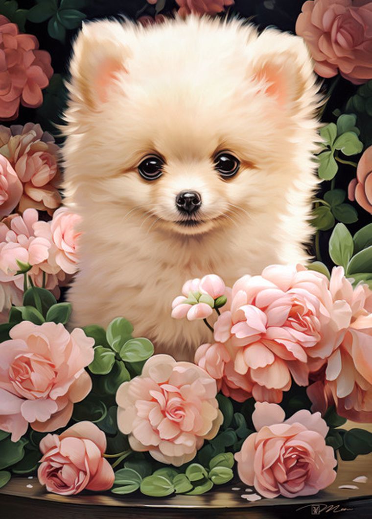 Castorland, Pomeranian Puppy in Roses, puzzle, 60 elementów