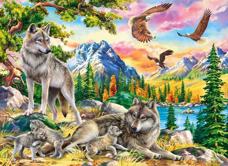 Castorland, Wolf Family And Eagles, puzzle, 300 elementów