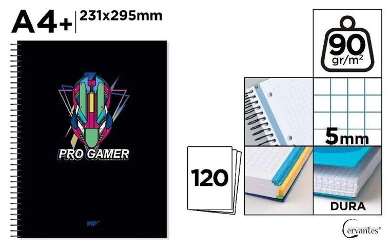 Cervantes, notatnik kołowy A4+, 120 kartek, kratka, pro gamer, 1 szt.