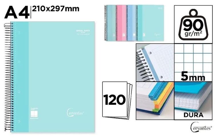Cervantes, notatnik kołowy A4, 120 kartek, kratka,1 szt.