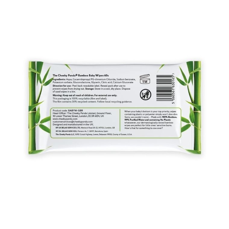 Cheeky Panda, Nawilżane chusteczki bambusowe dla dzieci, 60 szt.