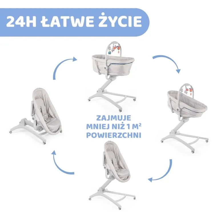Chicco, Baby Hug 4in1, kołyska, leżaczek, krzesełko, Glacial