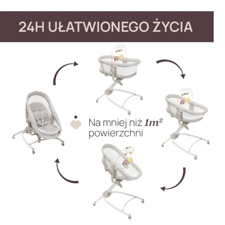 Chicco, Baby Hug Armonia, 4w1: łóżeczko, leżaczek i krzesełko do karmienia, motherpearl