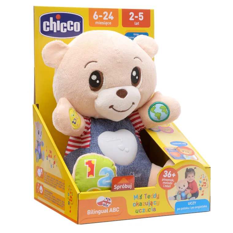 Chicco, Bilingual ABC, Teddy, Miś okazujący uczucia, zabawka edukacyjna, dwujęzyczna, 25 cm