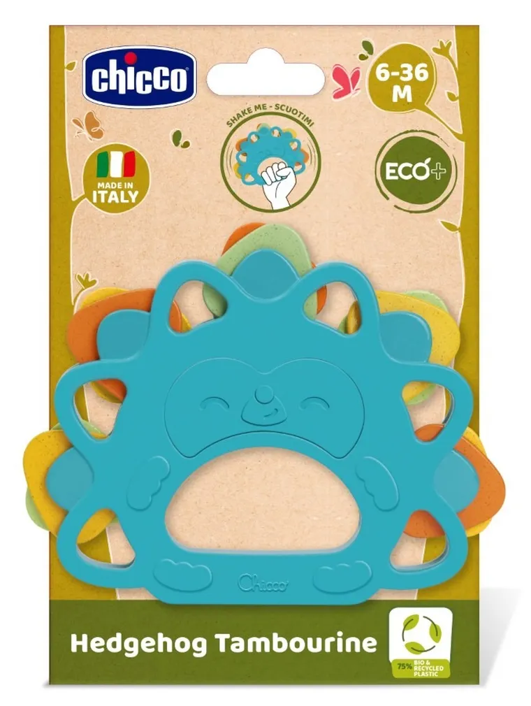 Chicco, ECO+, grzechotka tamburyn, jeżyk, zabawka muzyczna
