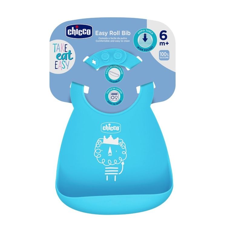 Chicco, elastyczny śliniak z kieszonką, blue, 6m+