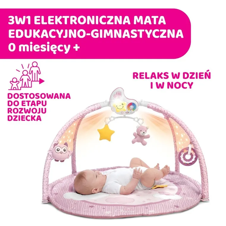 Chicco, First Dreams, Enjoy colors, mata dla niemowlaka, 3w1, różowa