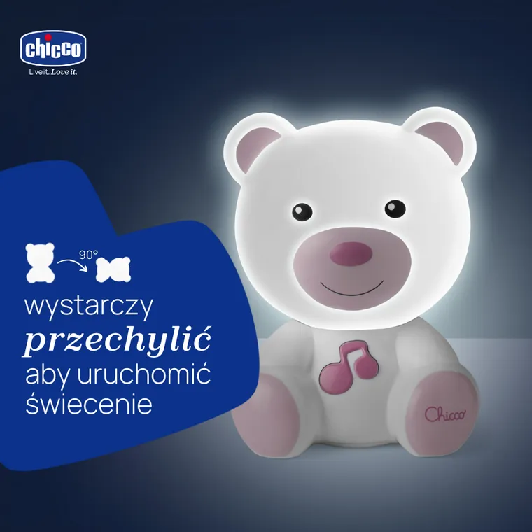 Chicco, First Dreams, lampka nocna Miś, różowa, uspokajacz z dźwiękami