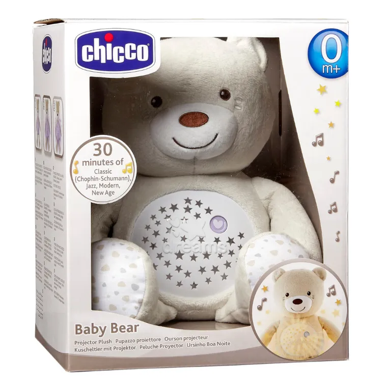 Chicco, First Dreams, Miś z Projektorem, maskotka, uspokajacz z dźwiękami, muzyka klasyczna, beżowy