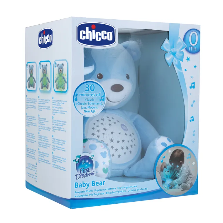 Chicco, First Dreams, Miś z Projektorem, maskotka, uspokajacz z dźwiękami, muzyka klasyczna, niebieski
