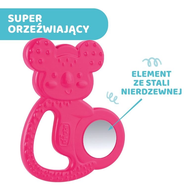 Chicco, Koala, gryzak ze stalą nierdzewną, różowy