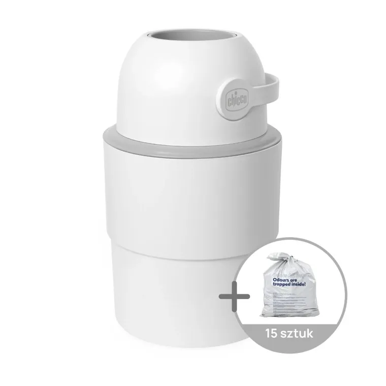 Chicco, kosz na pieluchy, teleskopowy, biały + worki