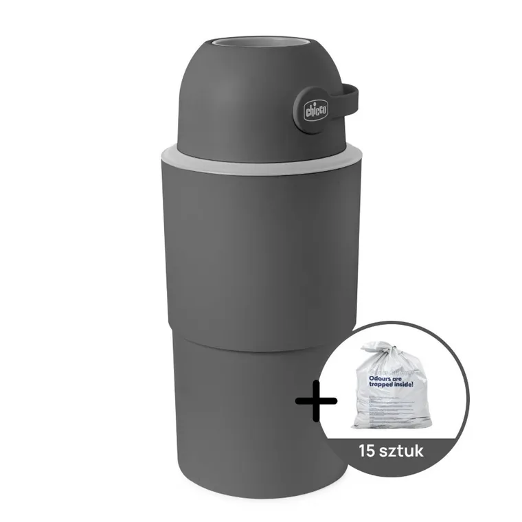 Chicco, kosz na pieluchy, teleskopowy, XL, grafitowy + worki
