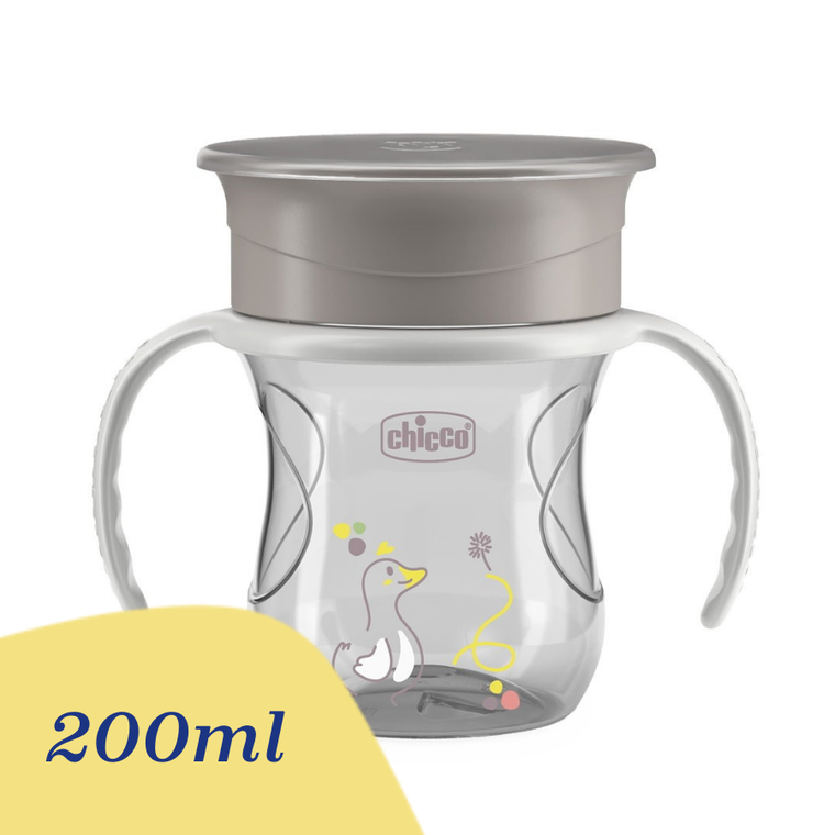 Chicco, kubek treningowy 360° do nauki samodzielnego picia, szary, 12m+, 200 ml