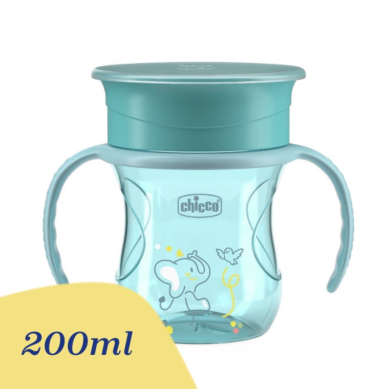 Chicco, kubek treningowy 360° do nauki samodzielnego picia, turkusowy, 12m+, 200 ml