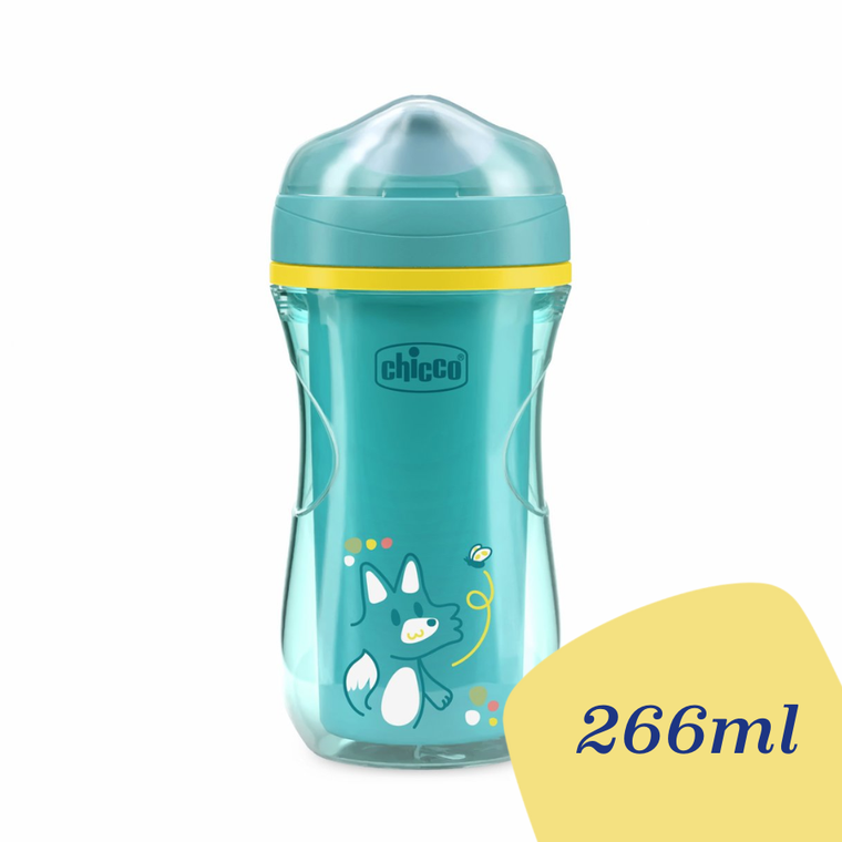 Chicco, kubek treningowy, niekapek, termiczny z twardym ustnikiem, turkusowy, 14m+, 266 ml