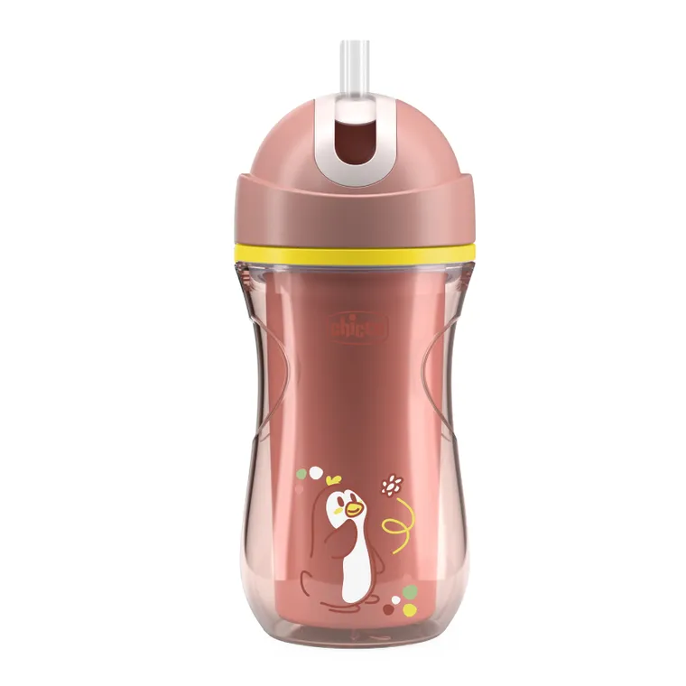 Chicco, kubek treningowy, niekapek, termiczny ze słomką, brzoskwiniowy,14m+, 266 ml