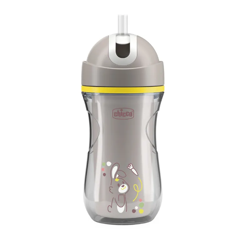 Chicco, kubek treningowy, niekapek, termiczny ze słomką, szary, 14m+, 266 ml