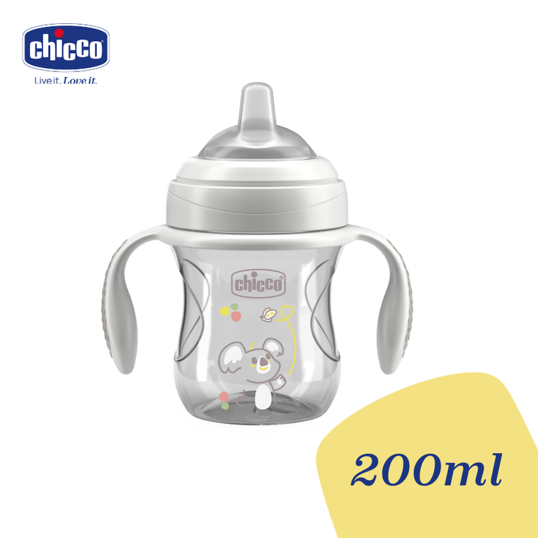 Chicco, kubek treningowy, niekapek z miękkim ustnikiem, szary, 4m+, 200 ml