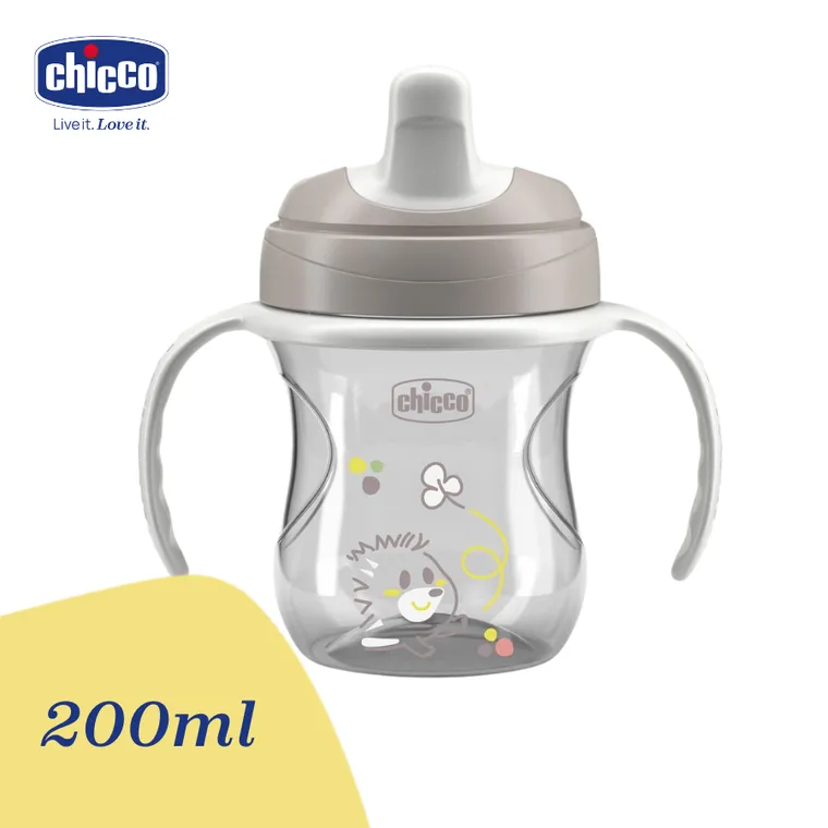Chicco, kubek treningowy, niekapek z twardym ustnikiem, szary, 6m+, 200 ml