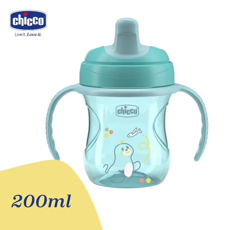 Chicco, kubek treningowy, niekapek z twardym ustnikiem, turkusowy, 6m+, 200 ml