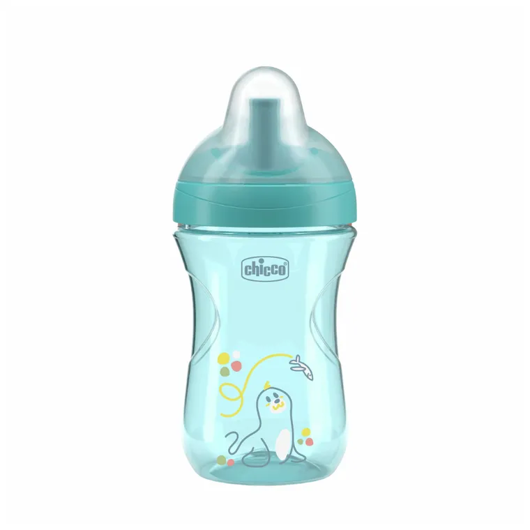 Chicco, kubek treningowy, niekapek z ustnikiem w kształcie słomki, turkusowy 12m+, 266 ml