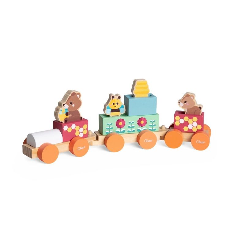 Chicco, My Wood Friends, drewniany pociąg z figurkami zwierząt
