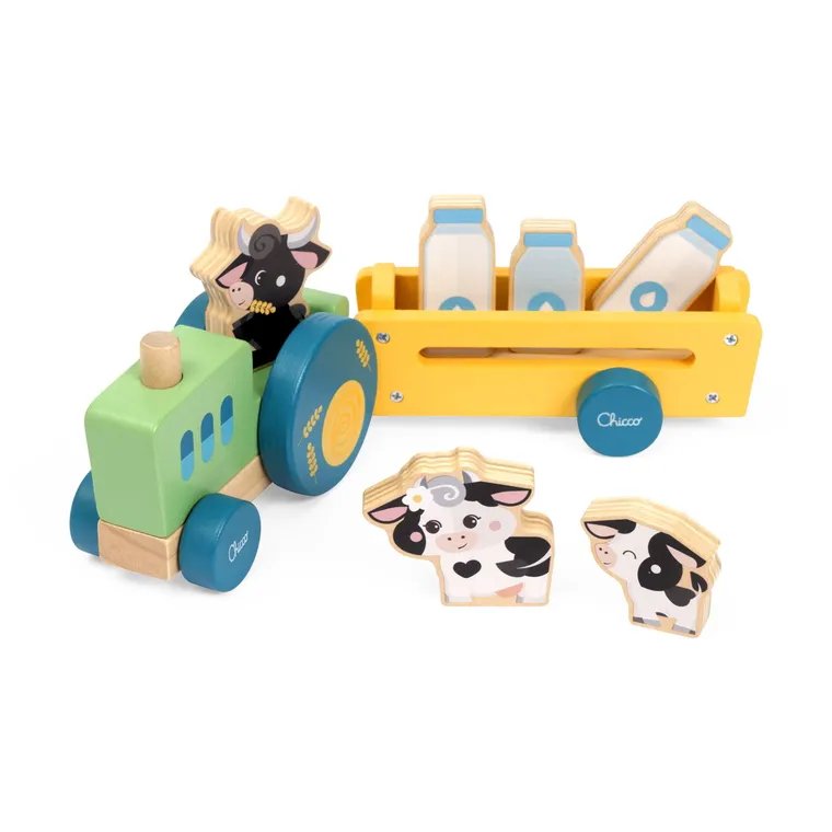 Chicco, My Wood Friends, drewniany traktorek z farmy